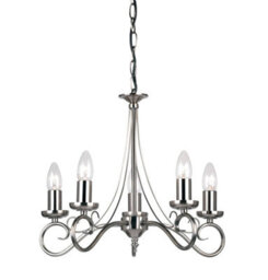 Luminosa Lighting Luminosa Trafford 5 Light Multi Arm Ceiling Pendant Candle Antique Silver, E14 - thumbnail 1