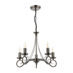 Luminosa Lighting Luminosa Trafford 5 Light Multi Arm Ceiling Pendant Candle Antique Silver, E14 - thumbnail 2