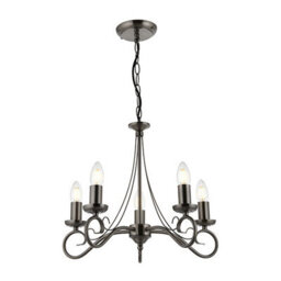 Luminosa Lighting Luminosa Trafford 5 Light Multi Arm Ceiling Pendant Candle Antique Silver, E14 - thumbnail 4