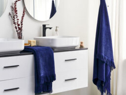 Beliani Set Of 2 Towels Atiu Terry Cotton Navy Blue - thumbnail 2