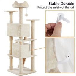 Beige Large Cat Tree 178Cm Cat Tower Cat Condo W/scratching Posts And Platform Perches - thumbnail 4