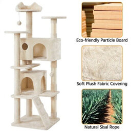 Beige Large Cat Tree 178Cm Cat Tower Cat Condo W/scratching Posts And Platform Perches - thumbnail 3