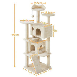 Beige Large Cat Tree 178Cm Cat Tower Cat Condo W/scratching Posts And Platform Perches - thumbnail 2