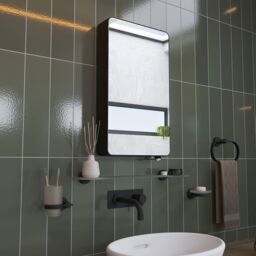 Croydex Arun Compact Matt Black Single Bathroom Cabinet With Mirrored Door (H)632mm (W)350mm - thumbnail 2