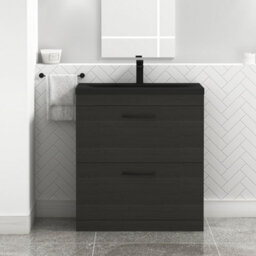 Royal Bathrooms Turin 800mm Floor Standing Vanity Unit 2 Drawer Hale Black With Black Basin & Handles - thumbnail 1