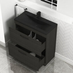 Royal Bathrooms Turin 800mm Floor Standing Vanity Unit 2 Drawer Hale Black With Black Basin & Handles - thumbnail 6