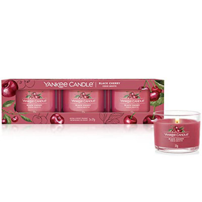 Yankee Candle Scented Candles Gift Set Black Cherry Filled Votive Soy Blend Wax Mix 3 Count, One Size, 1701393 E