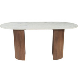Luxor Oval Natural White Marble Top Dining Table With Wooden Legs 6 To 8 Seater - thumbnail 3