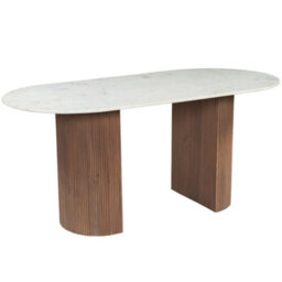 Luxor Oval Natural White Marble Top Dining Table With Wooden Legs 6 To 8 Seater - thumbnail 2