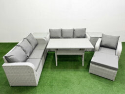 Fimous 8 Seater Poly Rattan Outdoor Garden Furniture Rectangular Dining Table Sofa Set 3 Seater Sofa Big Footstool 2 Side Table - thumbnail 2