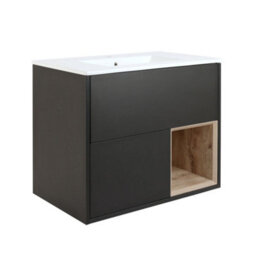 Homestylestore Black Grey 812mm Wall Hung Bathroom Vanity Unit Led Lit Open Shelf And Chalk Basin - thumbnail 1