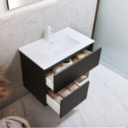Homestylestore Black Grey 812mm Wall Hung Bathroom Vanity Unit Led Lit Open Shelf And Chalk Basin - thumbnail 2