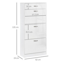 Homcom High Gloss Shoe Cabinet W/ 4 Drawers Shoe Storage Organizer For 18 Pairs - thumbnail 3
