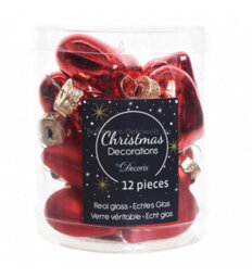 Decoris Mini Glass Heart Christmas Baubles Christmas Red Pack Of 12 4.5Cm Tree Decor - thumbnail 2
