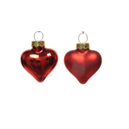 Decoris Mini Glass Heart Christmas Baubles Christmas Red Pack Of 12 4.5Cm Tree Decor - thumbnail 3