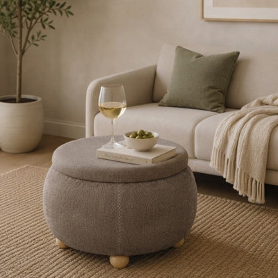 Garden Greatness Round Chenille Storage Ottoman With Tray Top - image 1
