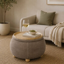 Garden Greatness Round Chenille Storage Ottoman With Tray Top - thumbnail 2