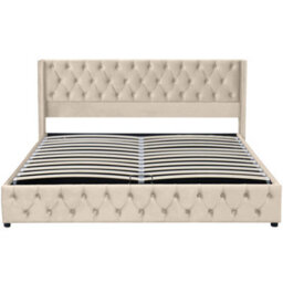 HomeTouch Velvet Ottoman King Size Bed Frame With Wing Headboard And Lift Up Under Bed Storage 5Ft Bed Frame  (150 X 200 Cm) - thumbnail 7