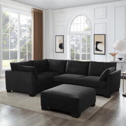 Home Detail Renns Corner Sofa, Left-Hand Facing With Footstool, Black Velvet