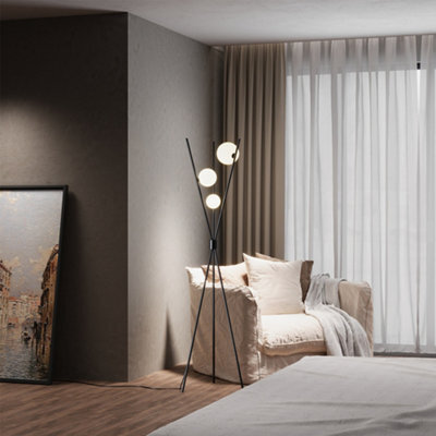 Living And Home Metal Tripod Standing Floor Lamp With Plastic Lampshade - image 1