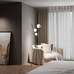 Living And Home Metal Tripod Standing Floor Lamp With Plastic Lampshade - thumbnail 1