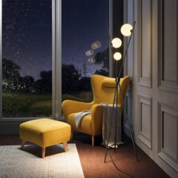 Living And Home Metal Tripod Standing Floor Lamp With Plastic Lampshade - thumbnail 2