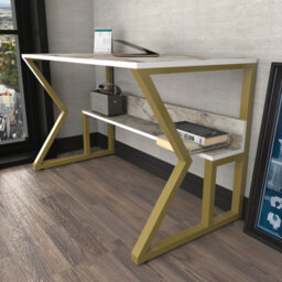 Decorotika Wake Study And Writing Desk White Marble Effect And Gold - thumbnail 3