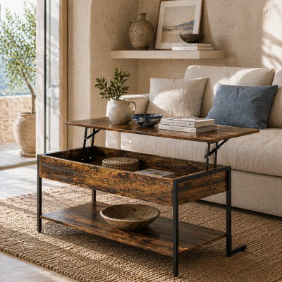 Wyld Haus Vitoli Rustic Brown Lift-Top Coffee Table With Hidden Storage And Metal Frame, L95 X D40 X H46.5Cm - image 1