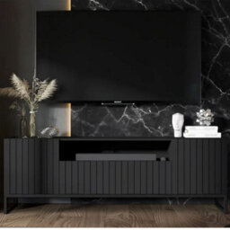 Heze Furniture Elpis Glamour Tv Cabinet Unit With Storage 150 Cm - Black Matt / Black Frame - thumbnail 2