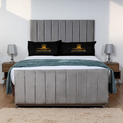 UKBEDFURNITURE Hampton Grey Plush  Divan Bed Base With 26 Inch Headboard & 10 Inch Orthopaedic Mattress - No Storage - image 1