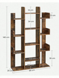 Vasagle Large Tree Bookshelf, Storage Shelf, Bookcase With Rounded Corners, Rustic Brown - thumbnail 7