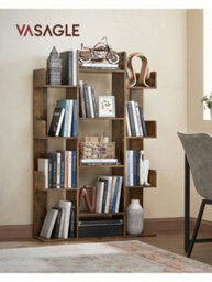 Vasagle Large Tree Bookshelf, Storage Shelf, Bookcase With Rounded Corners, Rustic Brown