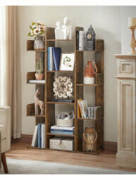 Vasagle Large Tree Bookshelf, Storage Shelf, Bookcase With Rounded Corners, Rustic Brown - thumbnail 3