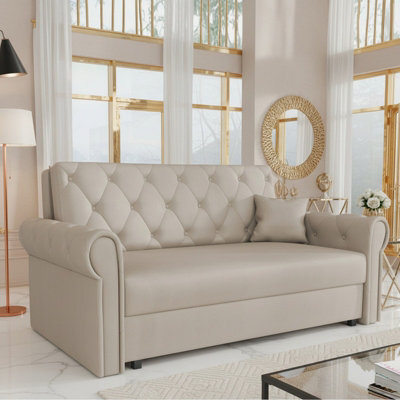 Viva Roma Iii Living Room Sofa Bed With Storage Polyurethane Foam Hr Foam Wave Springs Metal Legs 168X85X98Cm Beige - image 1