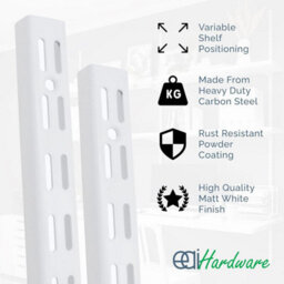 Afit White Twin Slot Uprights 170mm - Pack Of 2 - 32mm Twin Slot Adjustable Wall Shelving - thumbnail 3