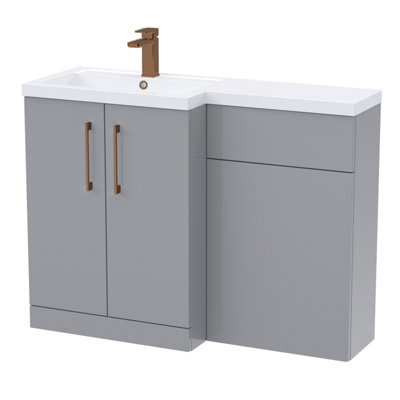 Balterley Left-Hand Bathroom Vanity And Wc Unit Combination With Basin - 1100mm - Satin Grey With Brushed Bronze Handles - image 1