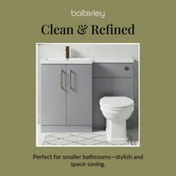 Balterley Left-Hand Bathroom Vanity And Wc Unit Combination With Basin - 1100mm - Satin Grey With Brushed Bronze Handles - thumbnail 7