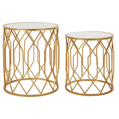 Orsina Set Of 2 Gold Frame Round Side Tables,bedside Table With Mirrored Top,gold Finished Accent Table,round Table - image 1