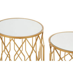 Orsina Set Of 2 Gold Frame Round Side Tables,bedside Table With Mirrored Top,gold Finished Accent Table,round Table - thumbnail 3