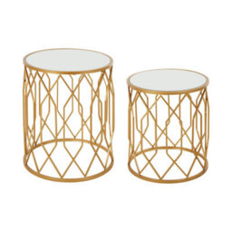 Orsina Set Of 2 Gold Frame Round Side Tables,bedside Table With Mirrored Top,gold Finished Accent Table,round Table - thumbnail 2