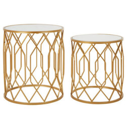 Orsina Set Of 2 Gold Frame Round Side Tables,bedside Table With Mirrored Top,gold Finished Accent Table,round Table - thumbnail 1