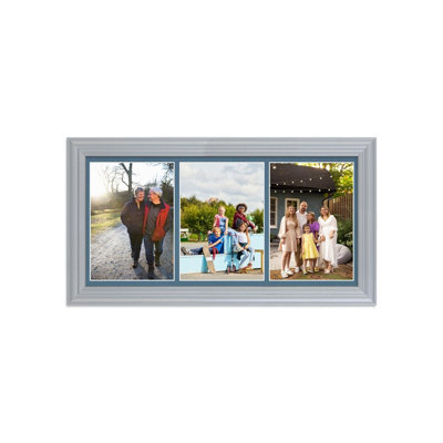 AK Frames 16X8 Silver Classic Multi Photo Frame With Pompadour Mount - Holds 3 Apertures (3X) 7X5 Photos - image 1