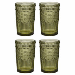 Dibor Set Of 4 Palmas Green Embossed Drinking Glass Spring Summer Tall Tumbers 380Ml - thumbnail 2