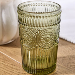 Dibor Set Of 4 Palmas Green Embossed Drinking Glass Spring Summer Tall Tumbers 380Ml - thumbnail 3