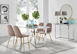 Furniturebox Uk Kylo White Marble Effect Dining Table & 4 Cappuccino Corona Gold Leg Chairs - thumbnail 1