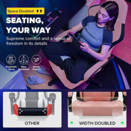 Gtplayer Fabric Gaming Chair With Footrest, Ergonomic Computer Desk Chair With Pocket Spring Cushion Heavy Duty Wide Pc Chair - thumbnail 4