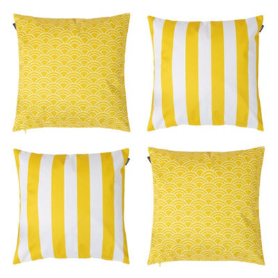 icon Indoor And Outdoor Deck Stripe Set Of 4 Ochre Yellow Waterproof Filled Cushion - image 1