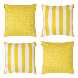 icon Indoor And Outdoor Deck Stripe Set Of 4 Ochre Yellow Waterproof Filled Cushion - thumbnail 1