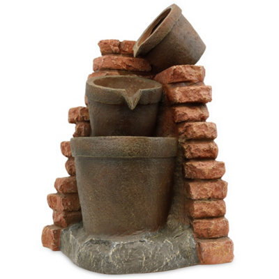 Gardenwize Garden Outdoor Solar Powered Corner Brick Wall Water Fountain Feature - image 1