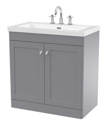 Balterley Swynnerton Traditional 2 Door Floor Standing Vanity Unit With Fireclay Basin, Satin Grey, 800mm - image 1